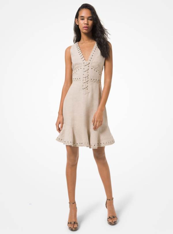 Damske Saty Michael Kors Lace-Up Washed Linen Hnede - Oblecenie Michael Kors Slevy | PNTZG-9652